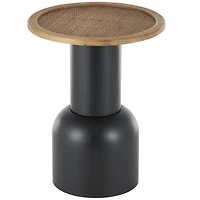 20" Black Metal Handmade Pedestal Accent Table with Brown Rattan Tabletop