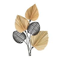 25" x 3" x 36" Brown Metal Leaf Layered Wall Decor with Palm Leave Accents