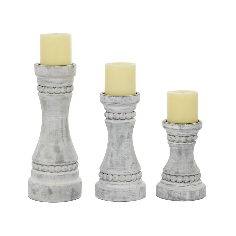 Gray Wood Farmhouse Candle Holder Set