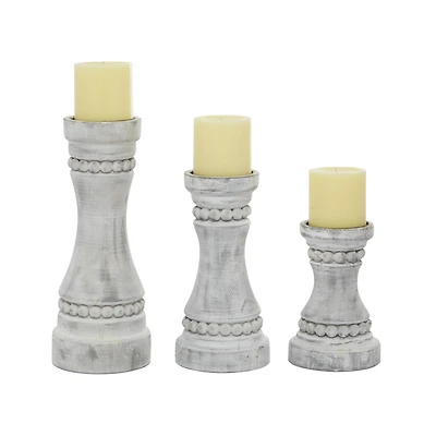 Gray Wood Farmhouse Candle Holder Set