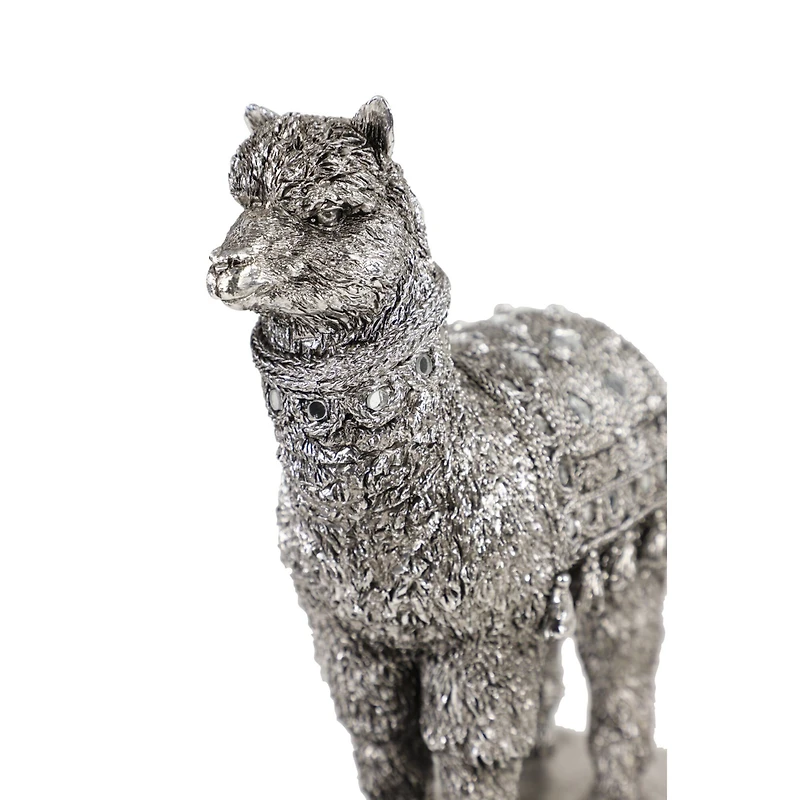 Set of 2 Silver Resin Eclectic Llama Sculpture, 10", 9"