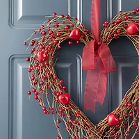 Glitzhome® 17" Valentine's Berry Heart Wreath