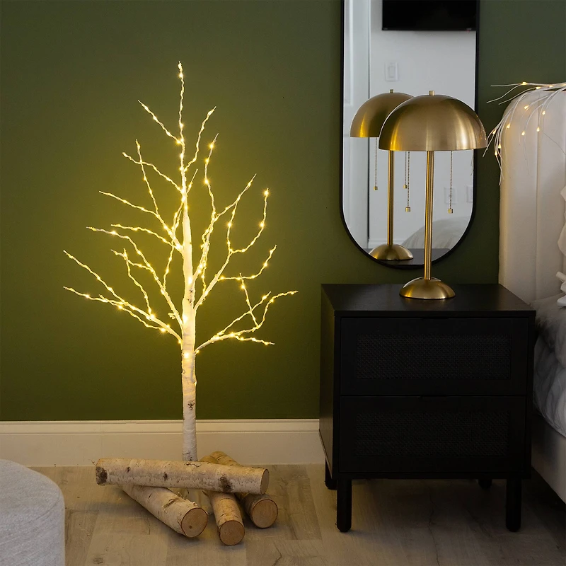 4ft. Pre-Lit White Birch Artificial Christmas Tree, Warm White LED Lights