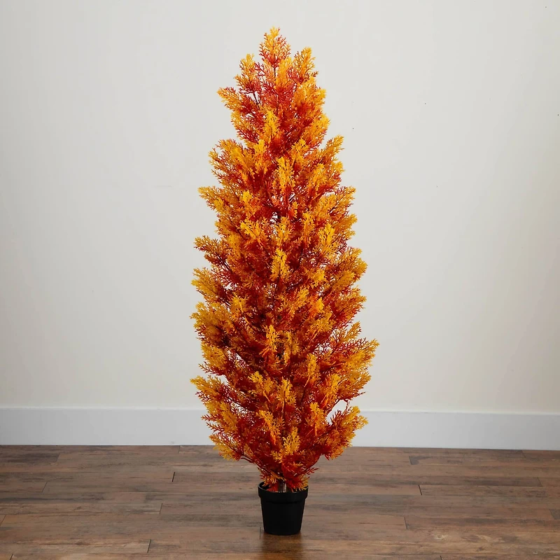 5ft. UV Resistant Autumn Artificial Fall Cedar Tree (Indoor/Outdoor)
