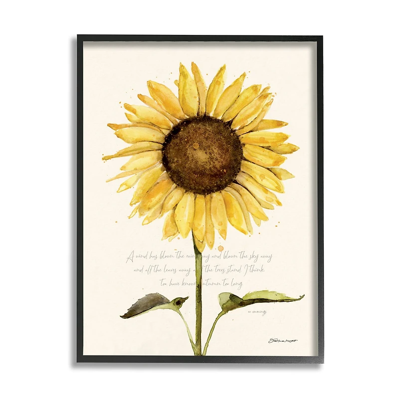 Stupell Industries Wind Has Blown Quoted Script Warm Sunflower Floral Framed Wall Art