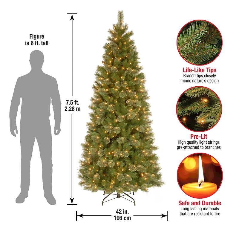 7.5 ft. Pre-Lit Tacoma Pine Slim Artificial Christmas Tree, Clear Lights