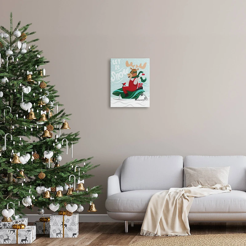 Stupell Industries Let It Snow Moose Sleigh Canvas Wall Art
