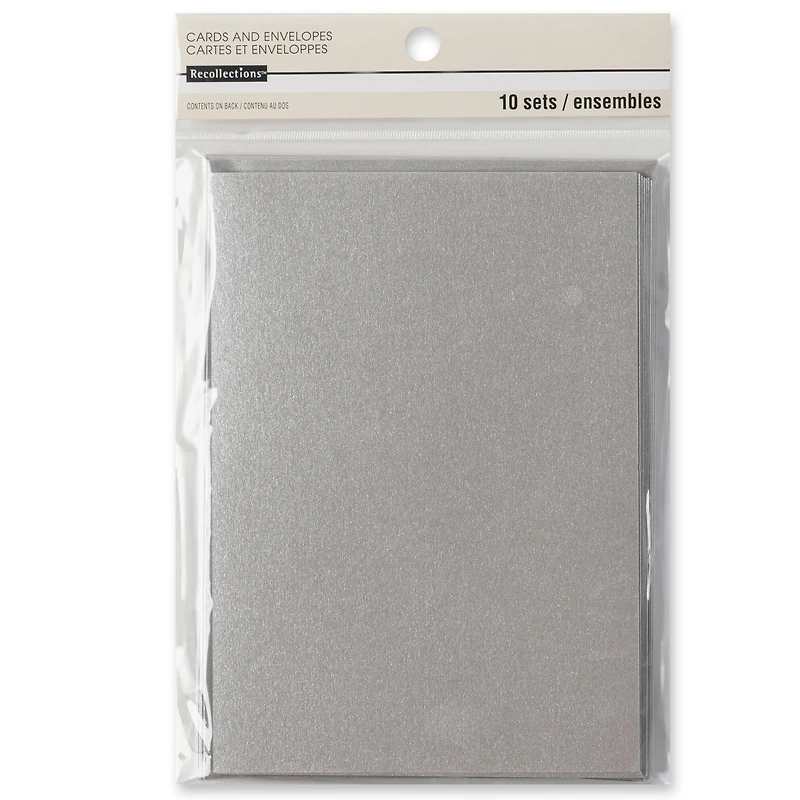 12 Packs: 10 ct. (120 total) Silver Shimmer Cards & Envelopes by Recollections™, 5" x 7"