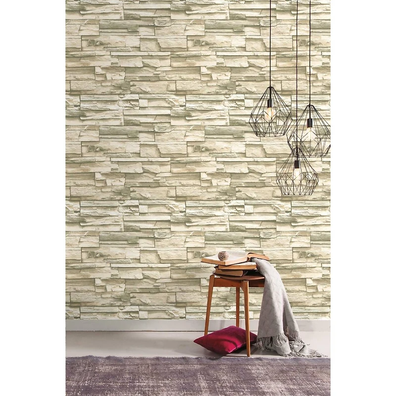 RoomMates Natural Stacked Stone Peel & Stick Wallpaper