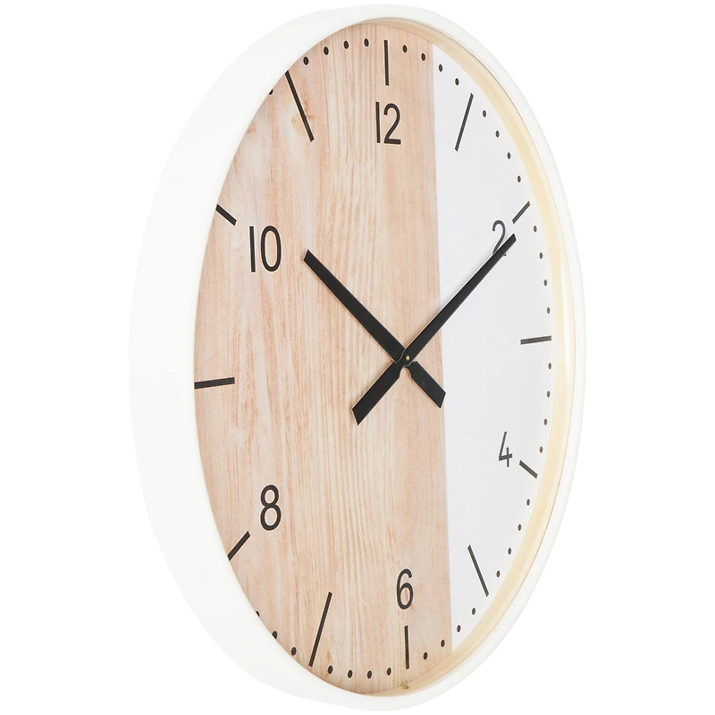 23.5" Woodgrain & White 2-Tone Wall Clock