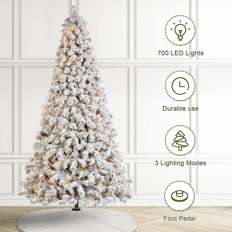 Glitzhome® 9ft Pre-Lit Flocked Full Spruce Artificial Christmas Tree, Warm White LED Lights
