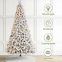 Glitzhome® 9ft Pre-Lit Flocked Full Spruce Artificial Christmas Tree, Warm White LED Lights