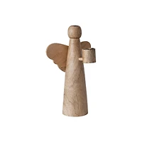 Hello Honey® 10" Natural Tall Mango Wood Angel Taper Candle Holder