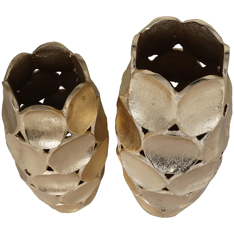 Gold Aluminum Geometric Open Framed Vase with Circular Plates Set