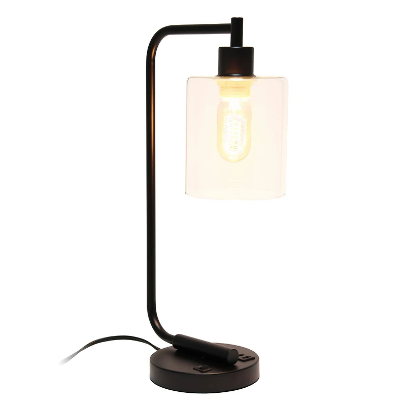 Lalia Home Iron Desk Lamp with USB Port and Glass Shade