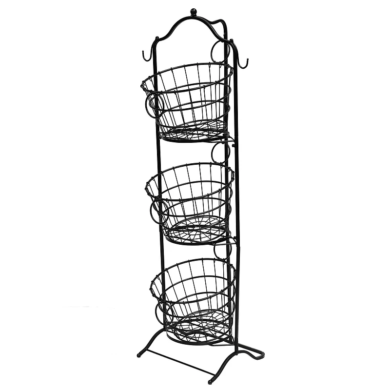 6 Pack: 4ft. Black Wire 3-Tier Basket with Removable Tilted Baskets