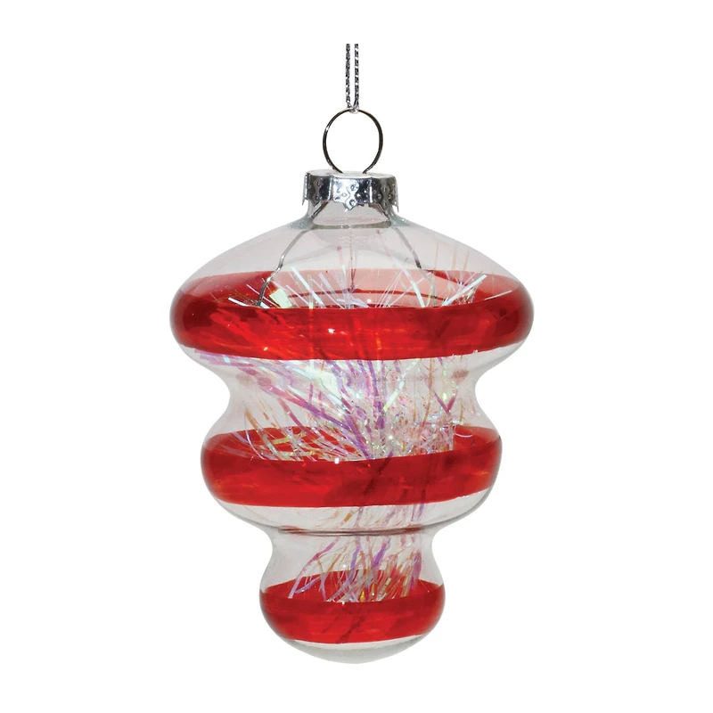 Red Finial with Tinsel Filling Glass Ornaments Set