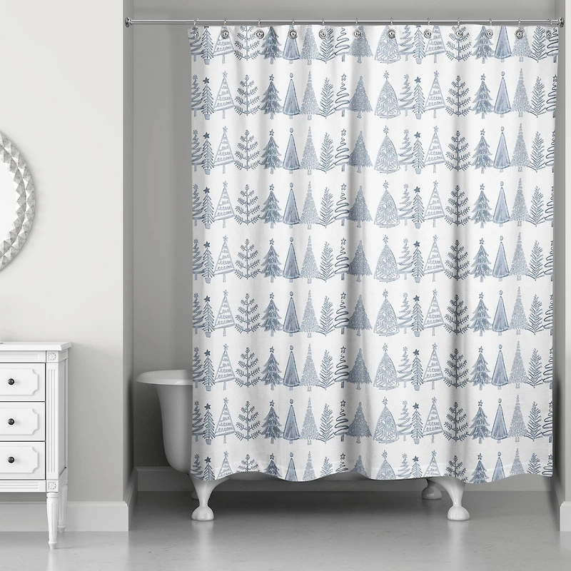 Blue Tree Pattern 71" x 74" Shower Curtain
