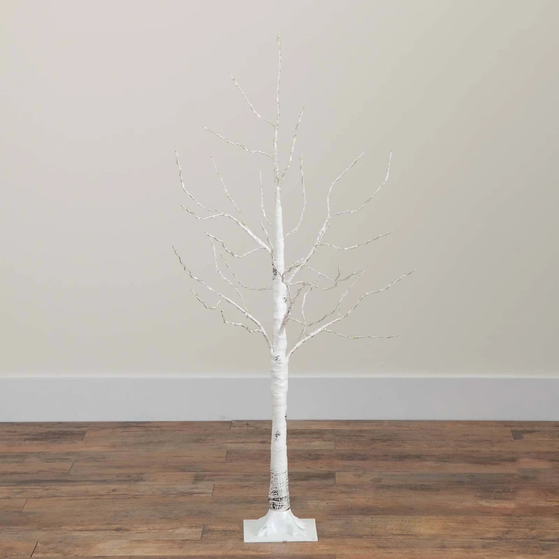 4ft. Pre-Lit White Birch Artificial Christmas Tree, Warm White LED Lights