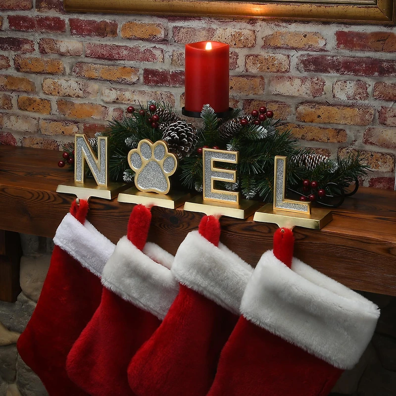 5" Gold Outlined with Silver Sparkle NOEL Stocking Holder