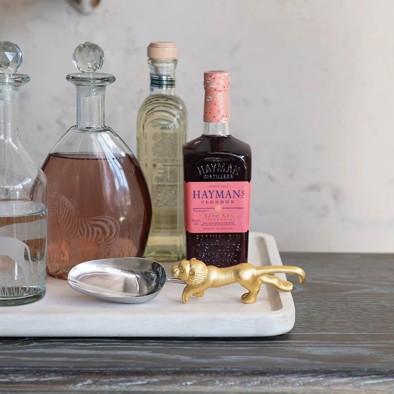 Hello Honey Stainless Steel and Cast Aluminum Scoop with Lion Shaped Handle, Gold Finish