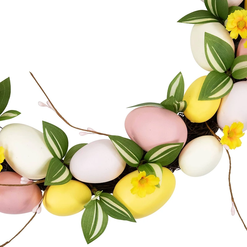 22" Pink & Yellow Easter Eggs & Flower Buds Artificial Wreath