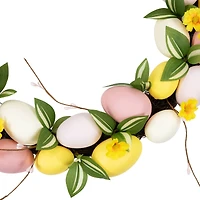 22" Pink & Yellow Easter Eggs & Flower Buds Artificial Wreath