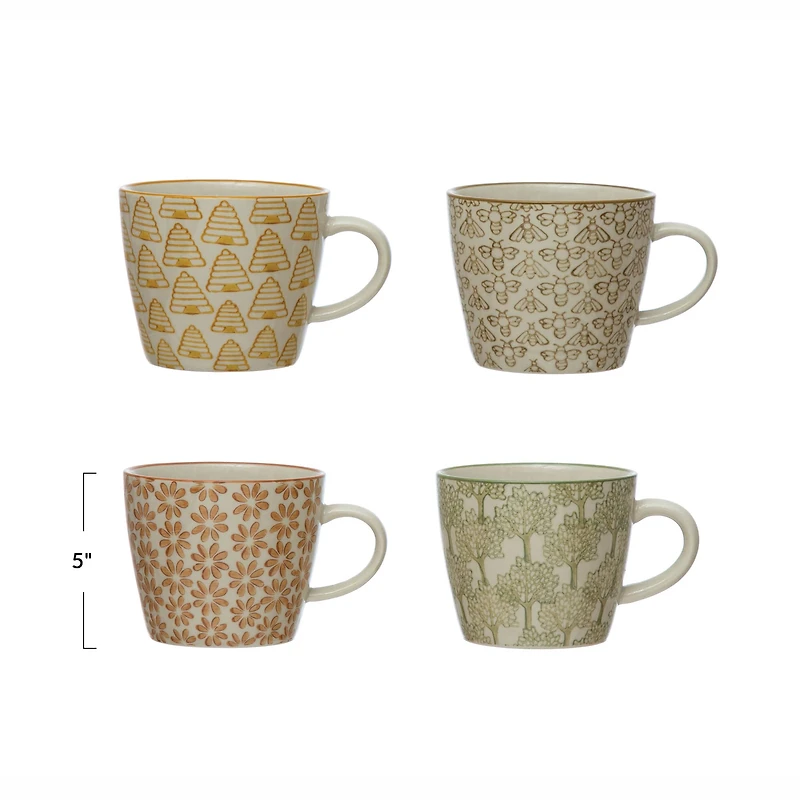 Hello Honey® 8oz. Hand-Stamped Stoneware Mug Set with Pattern