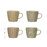 Hello Honey® 8oz. Hand-Stamped Stoneware Mug Set with Pattern