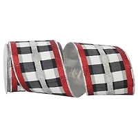 Reliant 4" x 5yd. Gingham Check Deluxe Dupioni Glitter Tri-stripes Wired Ribbon