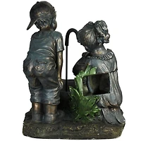 23.5" Bronze Children with Umbrella Outdoor Garden Water Fountain