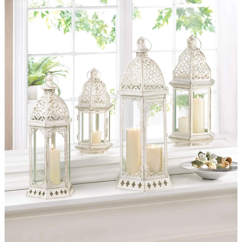 20'' Graceful Distressed White Lantern