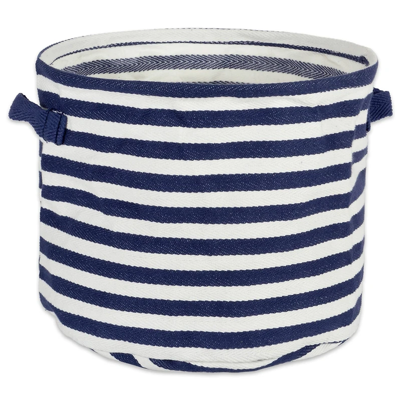 DII® Small French Blue & White Round Herringbone Striped PE-Coated Cotton Laundry Bins, 2ct.