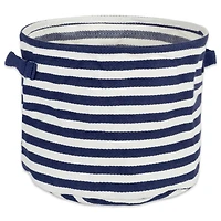 DII® Small French Blue & White Round Herringbone Striped PE-Coated Cotton Laundry Bins, 2ct.