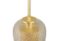 Hello Honey® Clear & Gold Embossed Glass Shade Pendant Lamp with Brass Accents