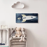 Stupell Industries To The Moon Phrase Rustic Space Ship Blue Canvas Wall Art