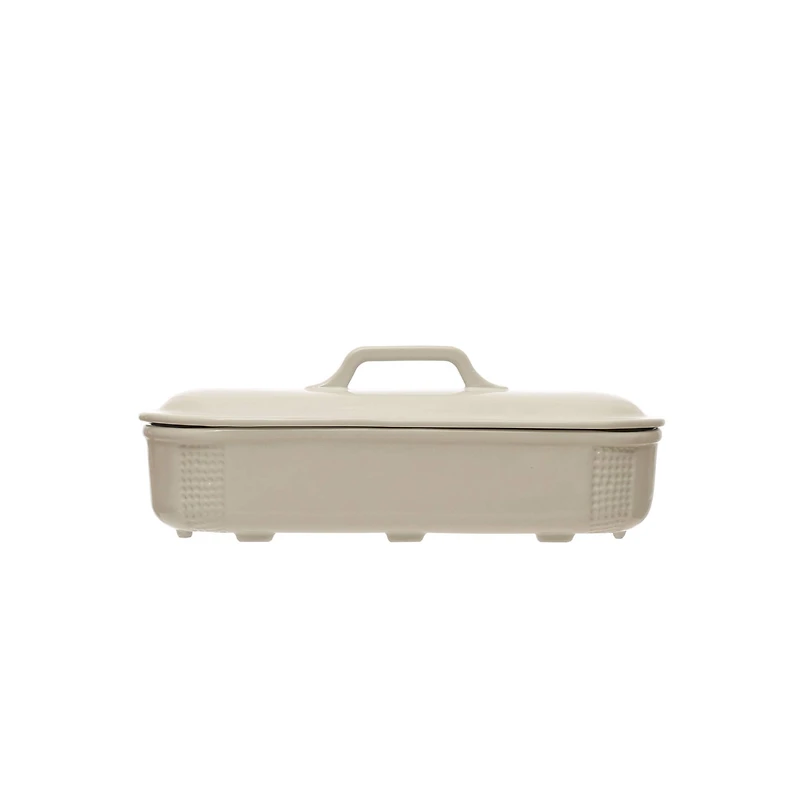 Hello Honey® 15.5" Matte White Oval 2qt. Debossed Stoneware Baking Dish with Lid