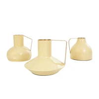 CosmoLiving by Cosmopolitan Yellow Metal Abstract Enameled Vase with Gold Handle Set