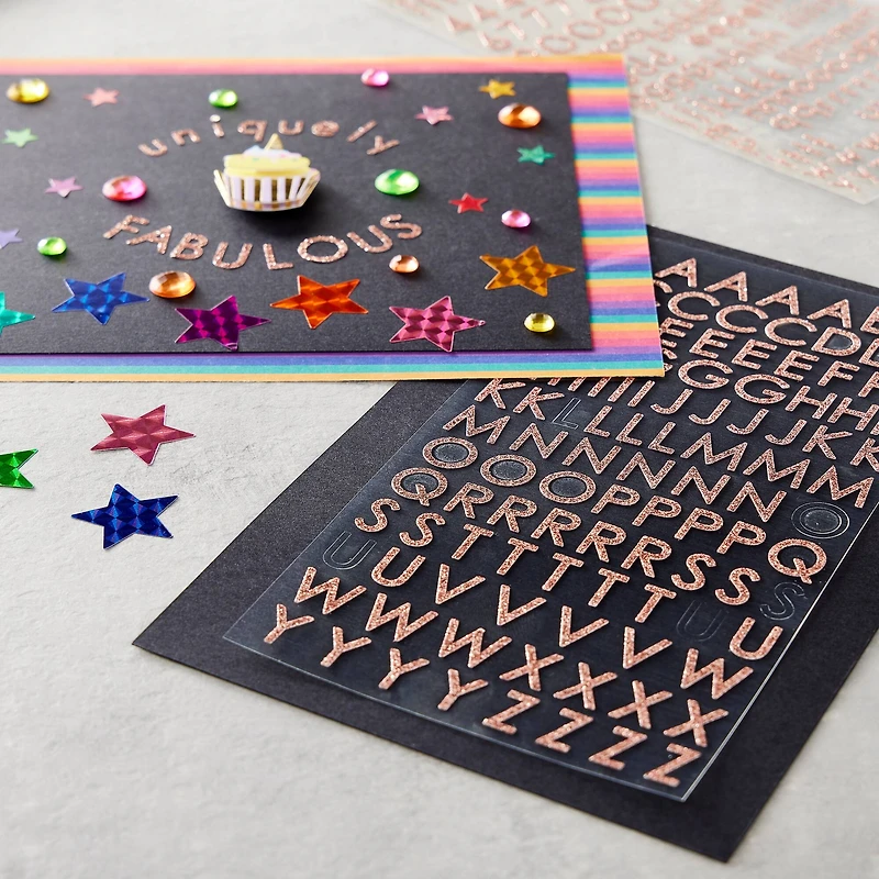 12 Packs: 305 ct. (3660 total) Rose Gold Glitter Alphabet Stickers by Recollections™