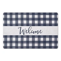 Welcome Navy Buffalo Check Floor Mat