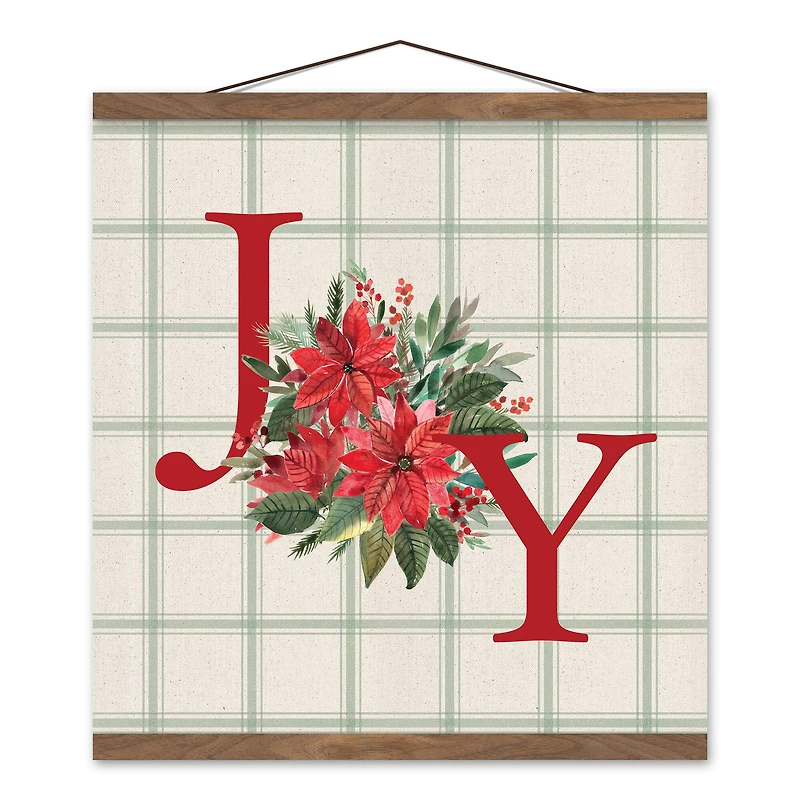 Joy Pointsettia Teak Hanging Canvas Wall Art