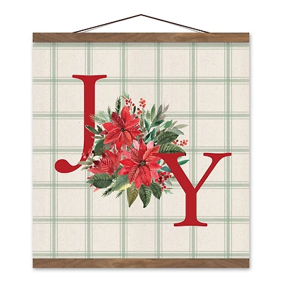 Joy Pointsettia Teak Hanging Canvas Wall Art