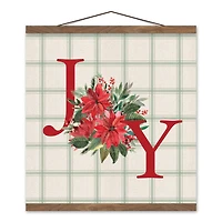 Joy Pointsettia Teak Hanging Canvas Wall Art