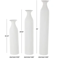 White Ribbed Floor Metal Vase Set