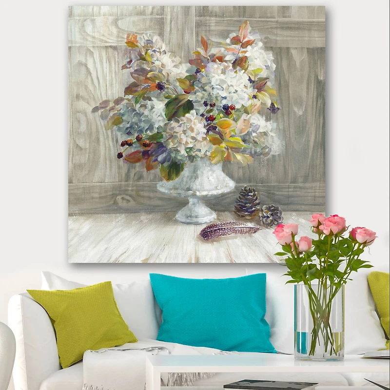 Designart - Rustic Florals White