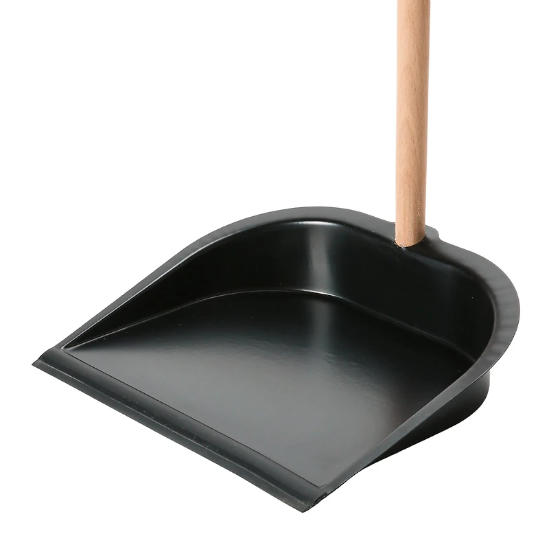 Hello Honey® Natural & Black Beech Wood Broom & Standing Metal Dust Pan Set