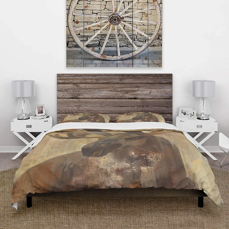 Designart 'Into the Wild Gold Moose' Farmhouse Bedding Set