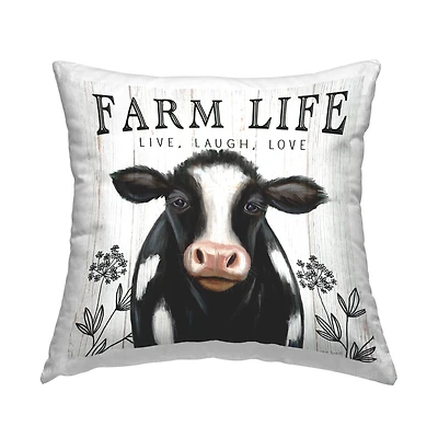 Stupell Industries Farm Life Dairy Cow Sign Wildflower Florals Throw Pillow 18" x 18"