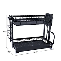 Household Essentials 12" Black Metal 2-Tier Countertop Caddy with Cutouts