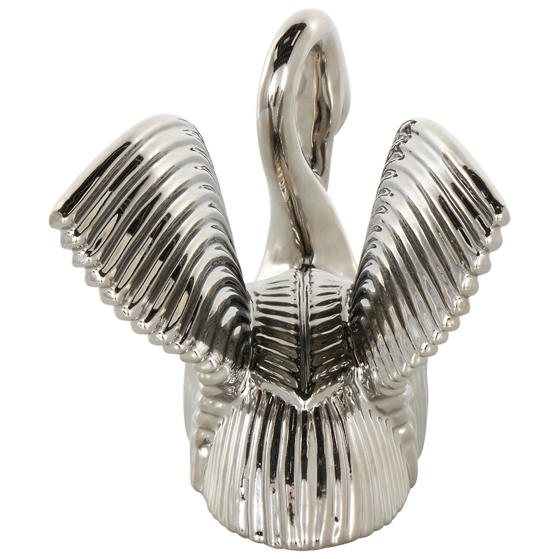 10.5" Ceramic Swan with Textured Grooves Sculpture